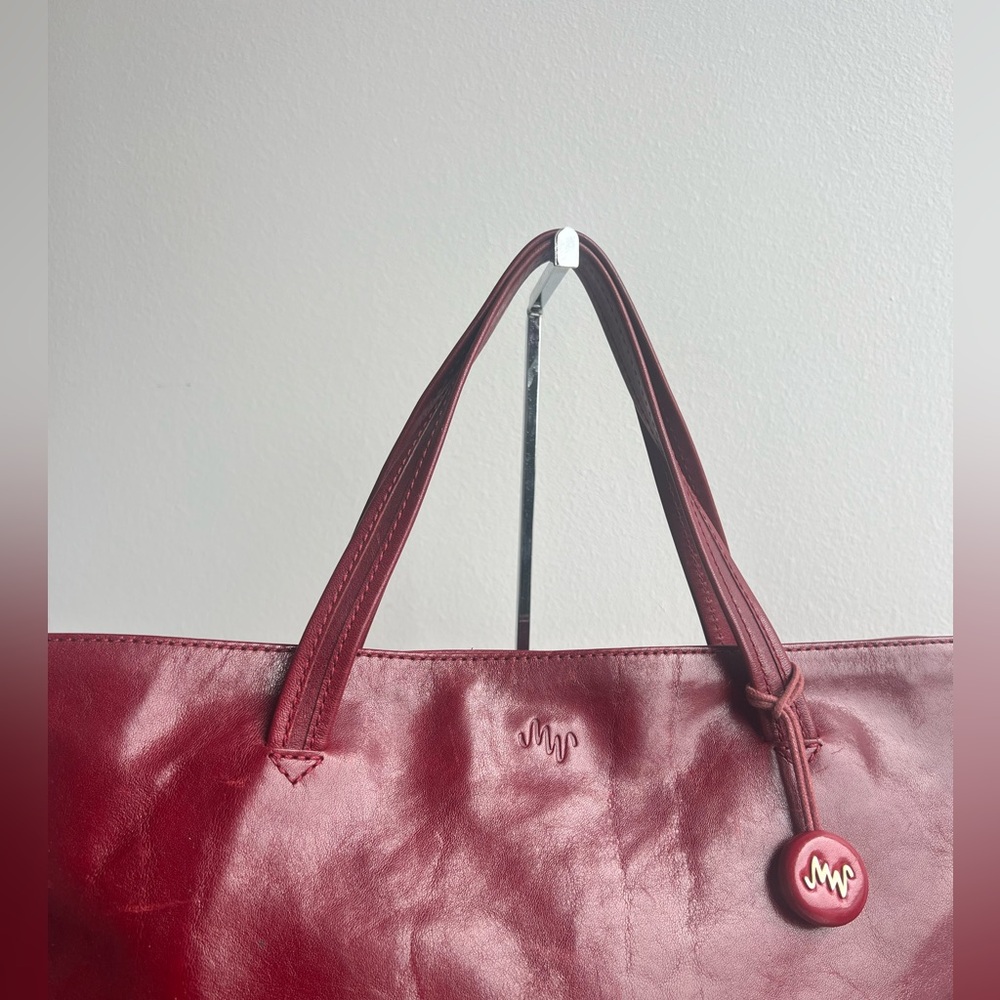 Vintage 90s Y2K Oxblood Leather Tote‎ Bag Structured Patina Minimalist Work Bag - Picture 8 of 14